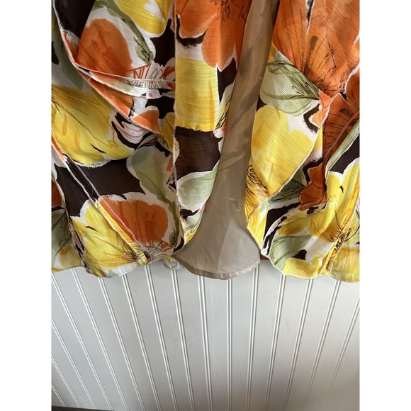 Coldwater Creek Skirt Pleated Women Size 2X Floral Yellow Orange NWT Elastic Bac - Picture 4 of 8